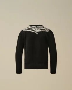 Clothing 4-8<C.P. Company U16 Wool Jacquard Goggle Crew Neck Knit Black