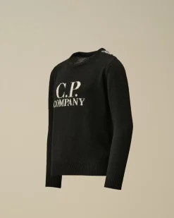 Clothing 10-14<C.P. Company U16 Wool Jacquard Goggle Crew Neck Knit Black