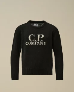 Clothing 10-14<C.P. Company U16 Wool Jacquard Goggle Crew Neck Knit Black