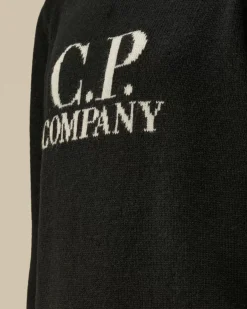 Clothing 10-14<C.P. Company U16 Wool Jacquard Goggle Crew Neck Knit Black