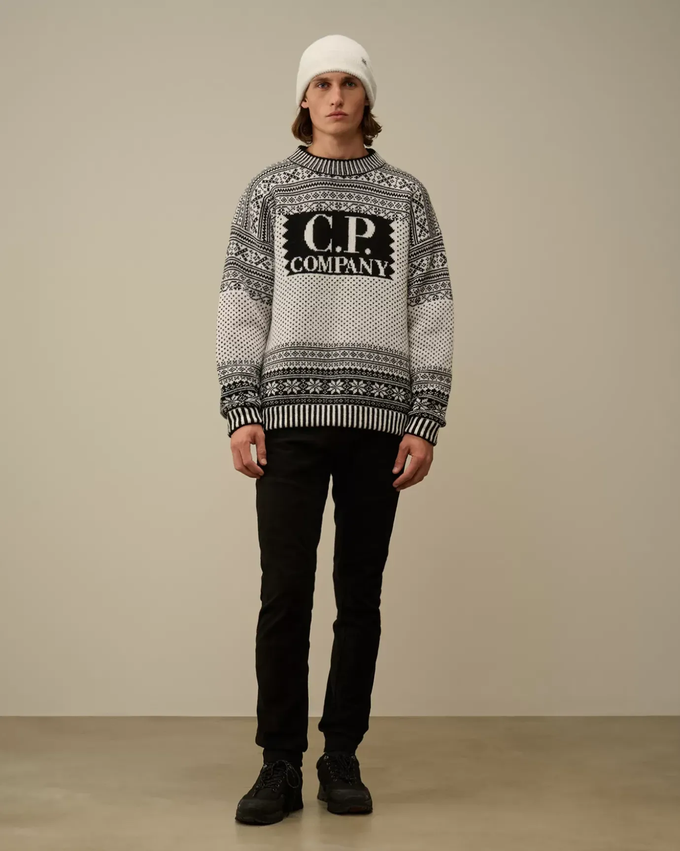 Jumpers<C.P. Company Wool Jacquard Logo Knit Var.01 – White