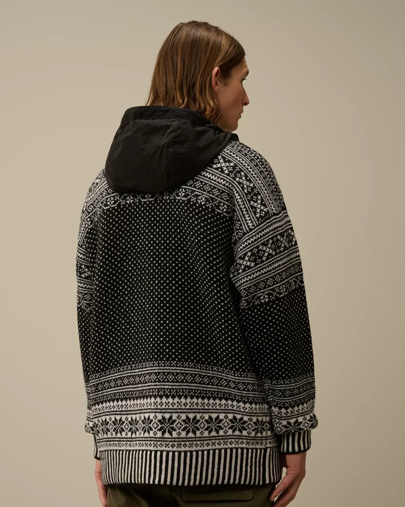 Jumpers<C.P. Company Wool Jacquard Mixed Hooded Logo Knit Var.02 – Black